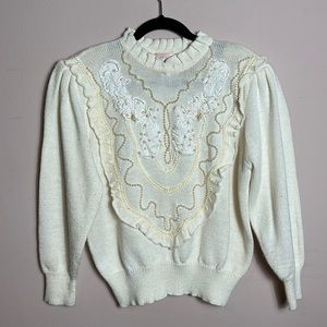 Vintage 80’s Jaclyn Smith K-Mart Sweater Cream Beaded Embellish large